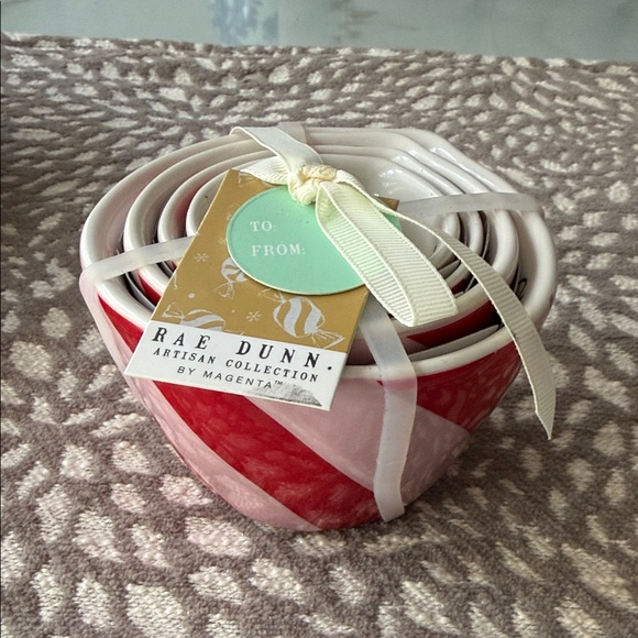 Rae Dunn Other - Rae Dunn Red and Pink Striped Ceramic Nesting Bowls